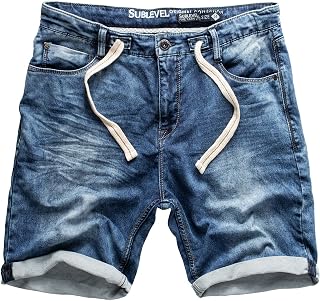 Sublevel Herren Sweat Jeans Shorts – Kurze Denim Jogginghose mit Stretchbund Kordelzug Washed Look – Bequeme Sommer Freizeit Shorts Casual Streetwear Regular Fit W29–W42