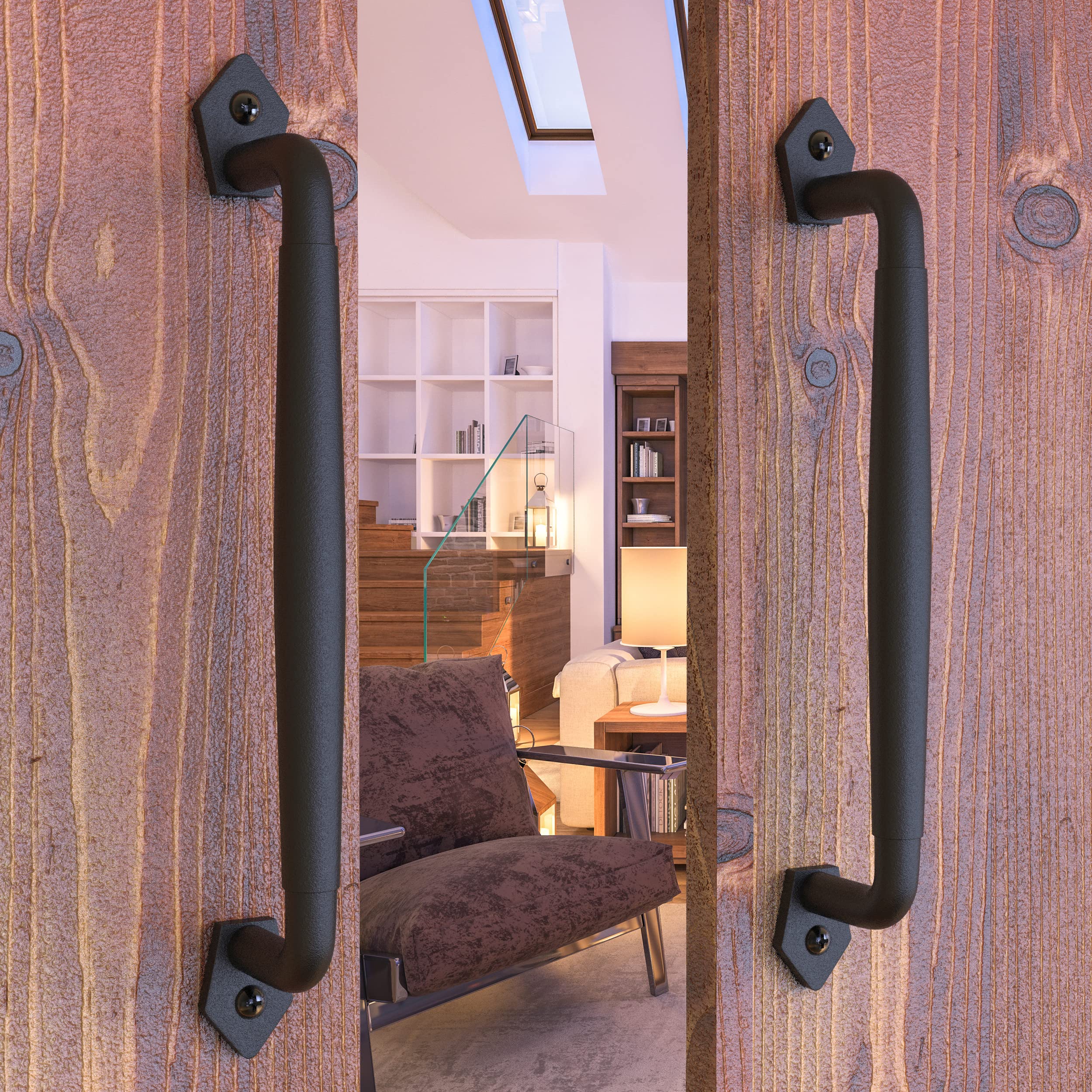 VivaLight 2 Pack 12" Diamond Tapered Barn Door Handle, Black Gate Pull | For Sli