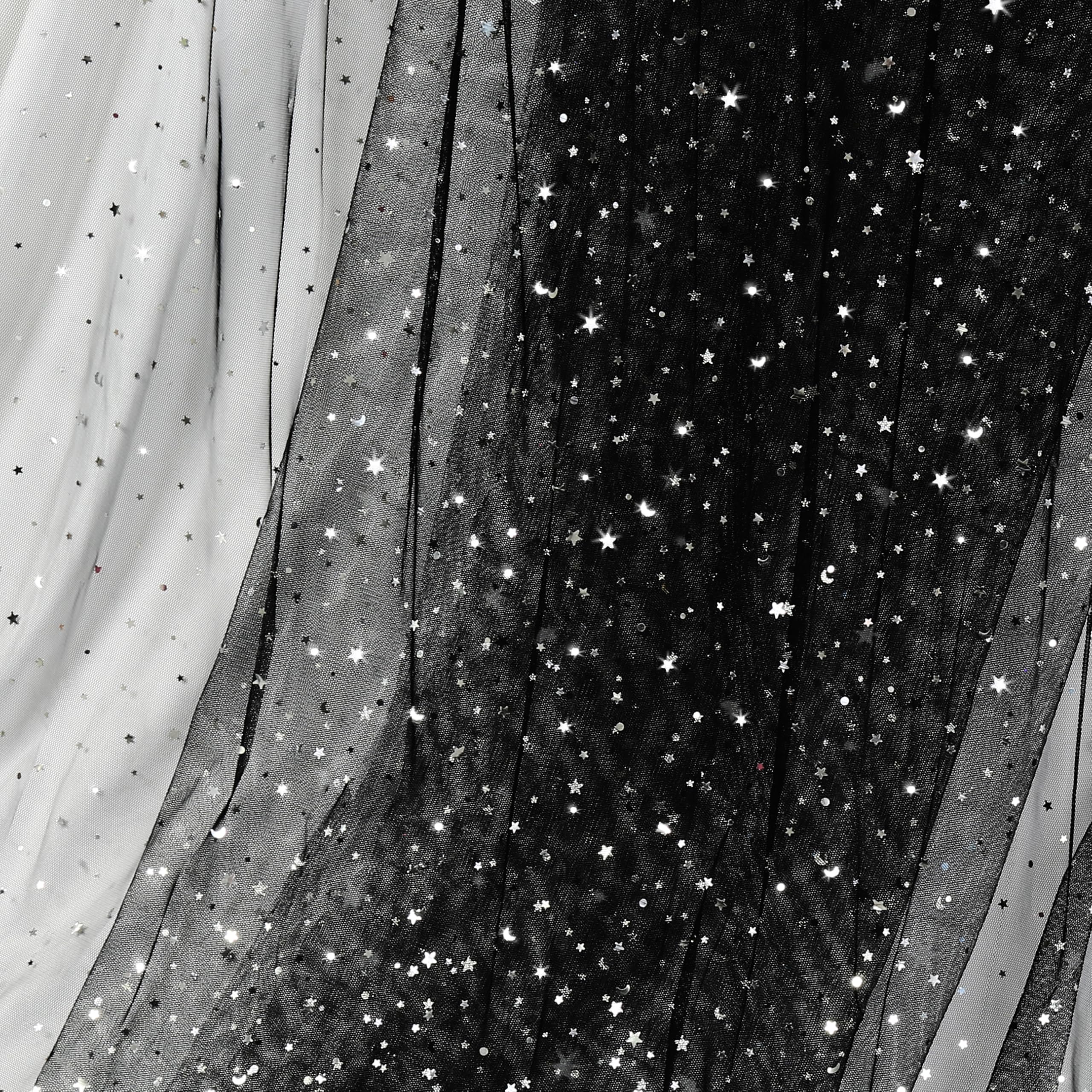 Homiest 1 Yard Glitter Tulle, Star Moon Sequin, 54" Wide Black | Polyester Mesh,
