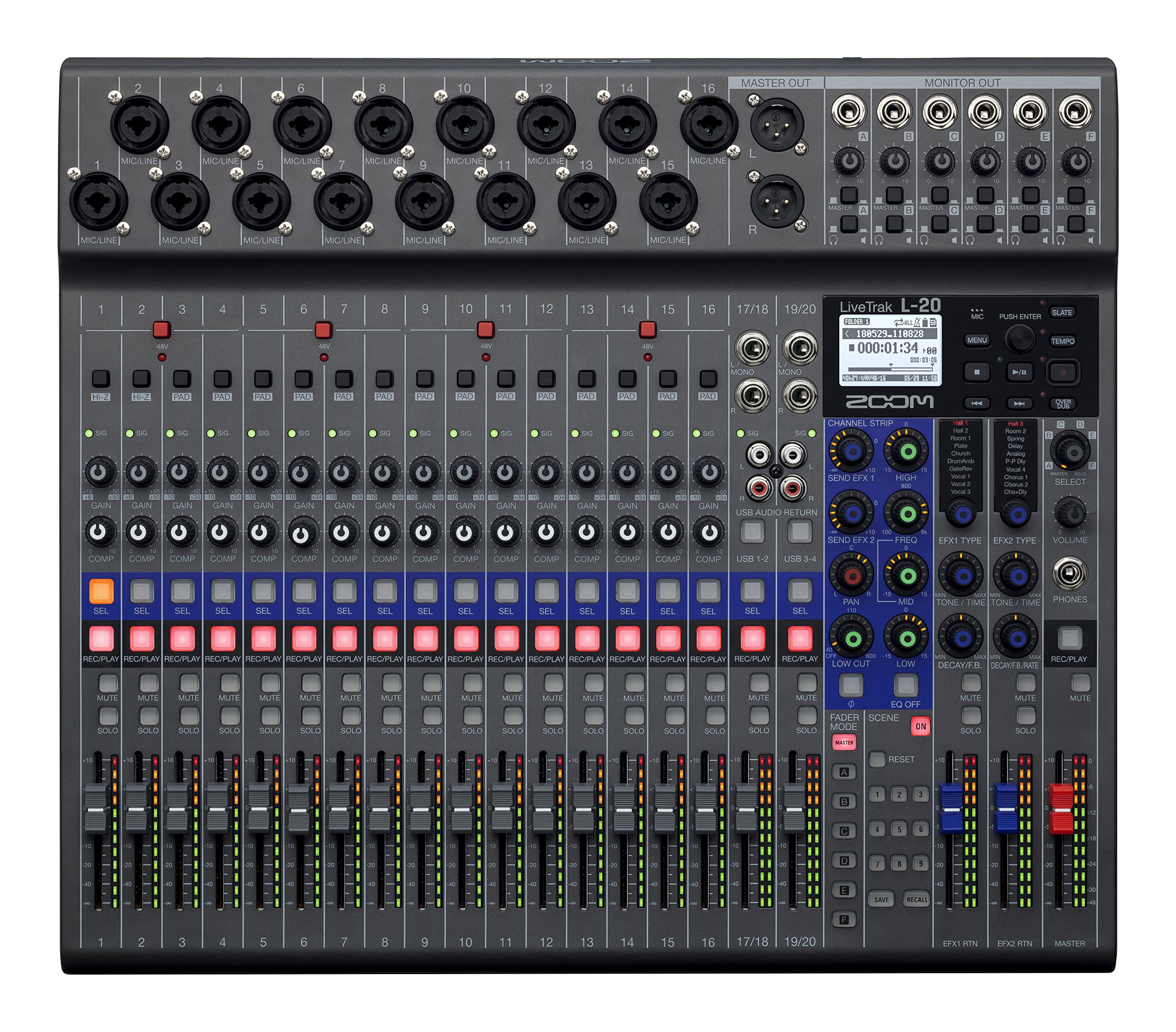 Zoom LiveTrak L-20 Digital Mixer & Multitrack Recorder, 20-Input/ 22-Channel SD 
