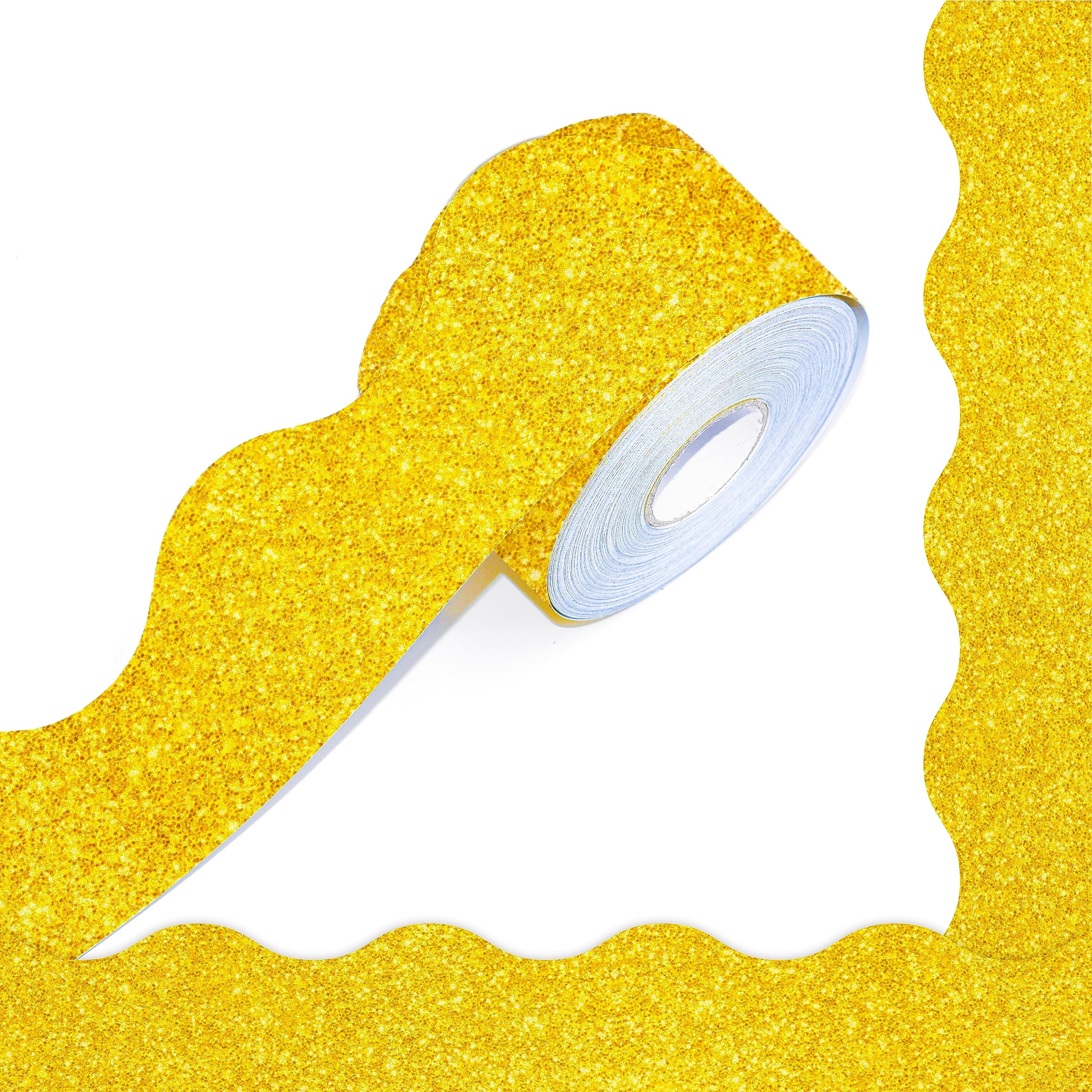 60 Feet Bulletin Board Borders, Golden Glitter Rolled Border Trim Scalloped Boar