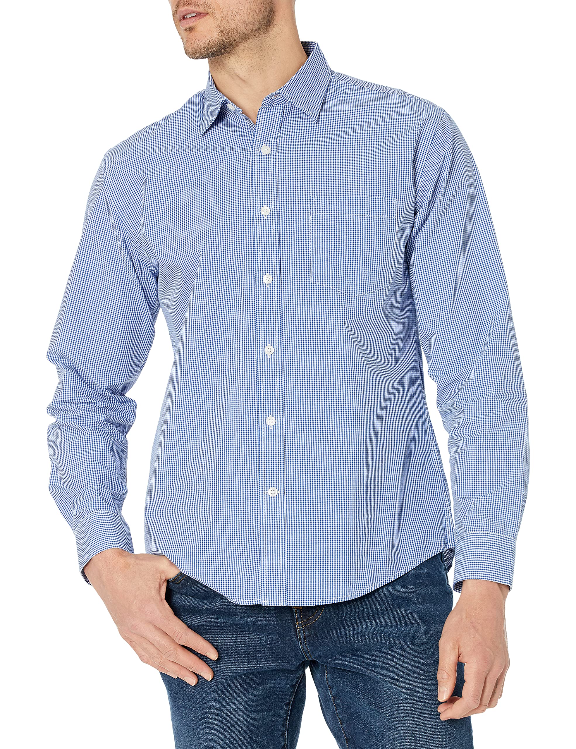 Amazon Essentials Men's Regular-Fit Long-Sleeve Casual Poplin Shirt, Button Fron