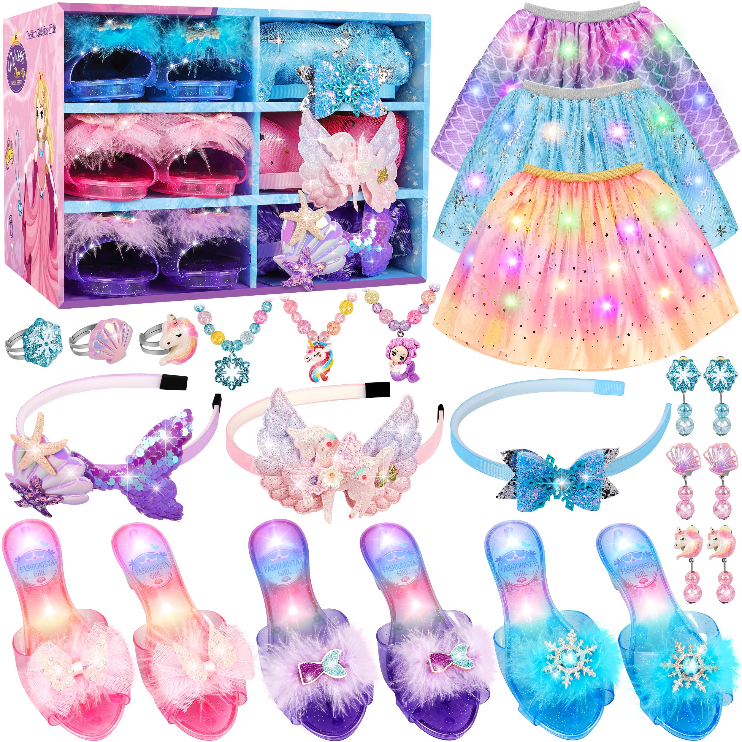 Princess Dress Up & Jewelry Set, Pretend Play Toy, B-day Gift for Girl 3+ | Cost
