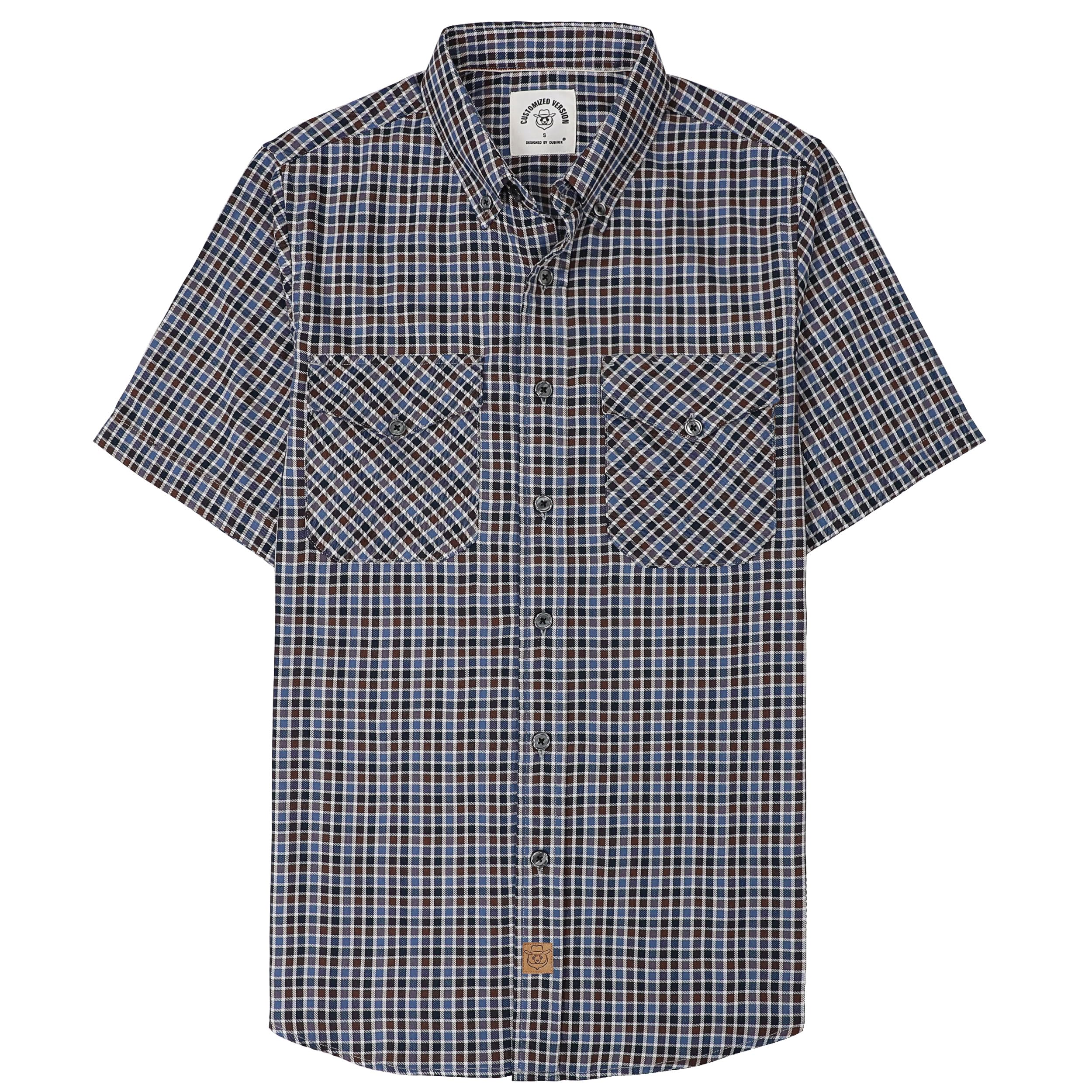Dubinik® Mens Short Sleeve Button Down Two Pockets Soft Vintage Regular Fit Vint