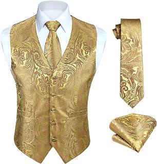 HISDERN Men's Classic Paisley Floral Jacquard Vest and Tie and Pocket